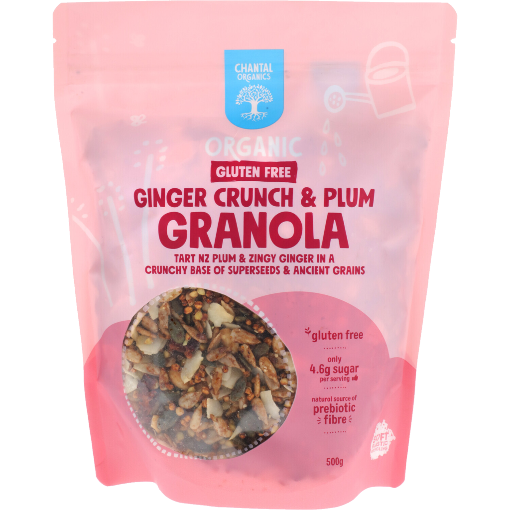 Chantal Organics G/F Ginger Crunch & Plum Granola 500g